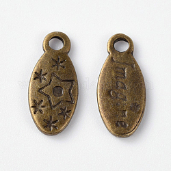 Antique Bronze Plated Oval Charms Pendants for Jewelry Making, Lead Free, Nickel Free and Cadmium Free, about 16.5mm long, 7.5mm wide, 2.5mm thick, hole: 2mm