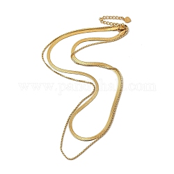 Chapado en iones (ip) 304 caja de acero inoxidable y cadenas de espiga collar de doble capa para hombres y mujeres, dorado, 15.98 pulgada (40.6 cm)