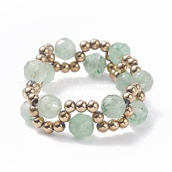 Bague en aventurine verte naturelle et perles de verre tressées, bijoux enroulés de pierres précieuses pour femmes, diamètre intérieur: 18~22 mm