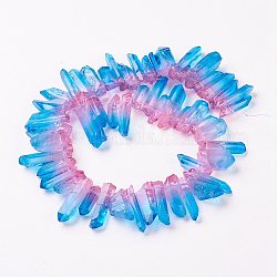 Natural Quartz Crystal Beads Strands, Pointed Pendants, Faceted, Dyed, Two Tone, Column, Deep Sky Blue, 15~40x10~13x10~12mm, Hole: 2mm
