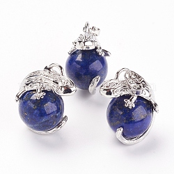 Naturales lapis lazuli colgantes, con fornituras de latón, lagarto, teñido, Platino, 28x20.5x16mm, agujero: 5x8 mm