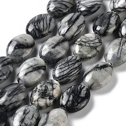 Chapelets de perles de pierre noire/soie noires naturelles, Ovale Plat, 17.5~18x12.5~13x6mm, Trou: 1.2mm, Environ 22 pcs/chapelet, 15.55'' (39.5 cm)