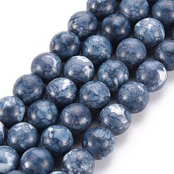 Chapelets de perle en jade blanc naturel, ronde, teinte, bleu royal, 8mm, Trou: 1mm, Environ 50 pcs/chapelet, 15.7 pouce (400 mm)