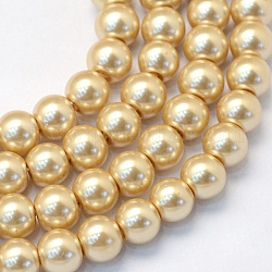 Chapelets de perle en verre peint de cuisson, nacré, ronde, burlywood, 3~4mm, Trou: 0.5mm, Environ 195 pcs/chapelet, 23.6 pouce