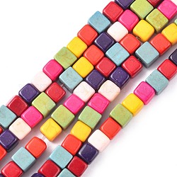 Synthetic Turquoise Beads Strands, Dyed, Cube, Mixed Color, 4x4x4mm, Hole: 1mm, about 95pcs/strand, 15.75 inch