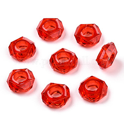 Perle europee in resina epossidica, perline con foro grande, ciambella, sfaccettato, rosso, 13~14x5mm, Foro: 6 mm
