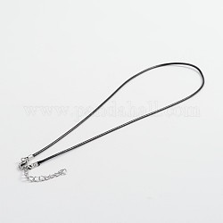 Eingewachsene Schnur bildende Halskette, mit Messing-Karabiner und End-Kette, Platin Farbe, Schwarz, 17.87 Zoll, 1.5 mm, über 100strands / bag