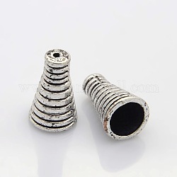 Abalorios de conos de aleación de estilo tibetano, apétalo, plata antigua, 16x10mm, agujero: 1mm y 7 mm