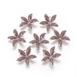 Brass Enamel Peg Bails Pendants, For Half Drilled Beads, Nickel Free, Flower, Real Platinum Plated, Rosy Brown, 23x24x6mm, Hole: 2mm, Pin: 1mm