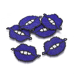 Liens de perles de rocaille japonaises miyuki & toho, motif de tissage, lèvre, bleu minuit, 29~30x44~46x1.7mm, Trou: 1.8mm