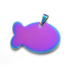 Ion Plating(IP) 304 Stainless Steel Pendants, Fish, Rainbow Color, 24.5x38x1mm, Hole: 3.5x8mm