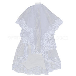Brautschleier aus langem Mesh-Tüll aus Polyester mit Kämmen, für Hochzeitsfeierdekorationen für Frauen, weiß, 550~750 mm