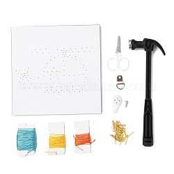 Helicopter Pattern DIY String Art Kit Sets, Including Hammer, Wooden Board, Plastic Holder Accessories, Alloy Nails & Screws, Scissor, Polyester Thread, 15x15x0.85cm