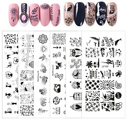 Plaques d'estampage d'art d'ongle en acier inoxydable, modèles d'image d'ongle, rectangle avec motif animal, motif animal, 120x60x0.5mm, 6 pièces / kit