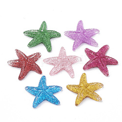 Cabochons en résine, avec de la poudre de paillettes, étoile de mer / étoiles de mer, couleur mixte, 15~17x16~18x4~5.5mm