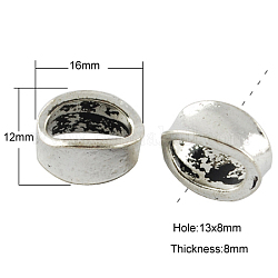 Tibetan Style Slider Charms, Oval,  Nickel Free & Lead Free, Antique Silver, 16x12x8mm, Hole: 13x8mm