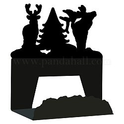 Christmas Tree & Reindeer Pattern Iron Name Card Holder, with Screws, Business Card Holders, for Wedding, Birthday Party Table Number Sign, Black, 92x77x1.5mm
