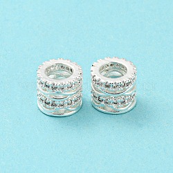 Messing Mikro ebnen Zirkonia European Beads, Großloch perlen, langlebig plattiert, Bleifrei und cadmium frei, Hohlsäule, Silber, 7.5x6 mm, Bohrung: 4.3 mm