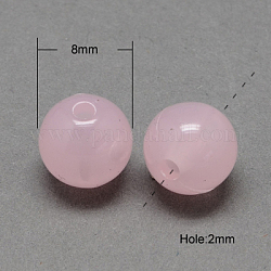 Perline acriliche imitazione giada, tondo, perla rosa, 8mm, Foro: 2 mm