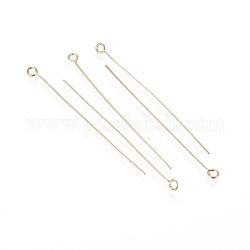 304 Stainless Steel Eye Pins, Real 18K Gold Plated, 50x0.6mm, Hole: 2mm