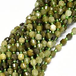 Naturelles grenat vert brins de perles, avec des perles de rocaille, facette, Toupie, perles de prisme à double pointe, 5~7x6mm, Trou: 0.8mm, Environ 43~45 pcs/chapelet, 15 pouce (38 cm)