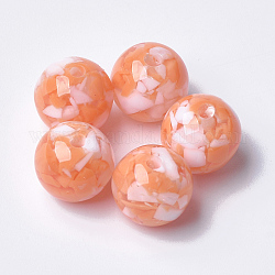 Perline di resina, stile imitazione di pietre preziose, tondo, corallo, 12x11.5mm, Foro: 1.5 mm