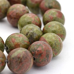 Natural Unakite Round Bead Strands, 12mm, Hole: 1mm, about 33pcs/strand, 15.3 inch