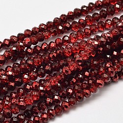 Perles à facettes en verre transparent peint rondelle, rouge foncé, 4x3mm, Trou: 1mm, Environ 125 pcs/chapelet, 15 pouce