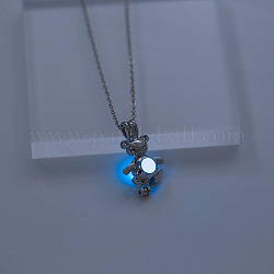 Halskette mit Bärenkäfig-Anhänger aus Legierung mit synthetischem Leuchtstein, Glow in the Dark Schmuck für Frauen, Kornblumenblau, 17.72 Zoll (45 cm)