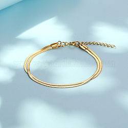 Stainless Steel Snake Chain Double Layer Multi-strand Bracelets, Real 18K Gold Plated, 6.69 inch(17cm)