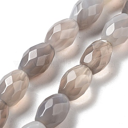 Chapelets de perles en agate grise naturelle, riz facettes, 12.5x8mm, Trou: 1.2mm, Environ 16 pcs/chapelet, 7.68'' (19.5 cm)