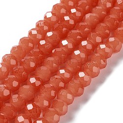 Backlackierte Perlenstränge aus imitiertem Jadeglas, facettierte Rondelle, Tomate, 8x6 mm, Bohrung: 1 mm, ca. 65~68 Stk. / Strang, 15.75'' (40~41 cm)