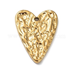 Ion Plating(IP) 304 Stainless Steel Pendants, Textured, Heart Charm, Real 18K Gold Plated, 26x19x2mm, Hole: 1.8mm