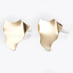 Brass Stud Earring Findings, with Loop, Raw(Unplated) Silver Pins and Plastic Protector, Real 18K Gold Plated, 18x16mm, Hole: 2.5mm, Pin: 0.7mm