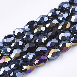 Стеклянные бусины с гальваническим покрытием , с покрытием AB цвета, граненые, слеза, чёрные, 7.5~8x6 мм, отверстие : 1 мм, около 66~68 шт / нитка, 22.6 дюйм