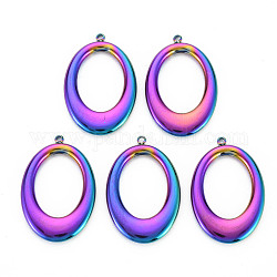 201 Stainless Steel Pendants, Oval Ring, Rainbow Color, 29x19.5x2.5mm, Hole: 1.4mm
