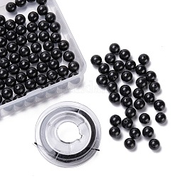 100pcs 8mm natürliche schwarze runde Steinperlen, mit 10m elastischem Kristallfaden, für DIY-Stretch-Armbänder, die Kits herstellen, 8 mm, Bohrung: 1 mm