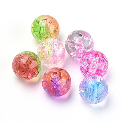 Perles acryliques, style craquelé transparent, deux tons, ronde, couleur mixte, 8mm, Trou: 2mm