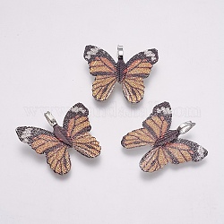 Natürliche Blattanhängern, mit Messing-Zubehör, Schmetterling, Farbig, 27~30x29~32x1~2 mm, Bohrung: 3x6 mm