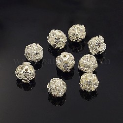 Messing Legierung Strass Perlen, mit Eiseneinkern, Klasse A, silberfarben plattiert, Runde, Kristall, 8 mm in Durchmesser, Bohrung: 1 mm