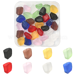 32 brin de perles en verre dépoli transparent de 8 couleurs., pépites, couleur mixte, 15x12x9.5mm, Trou: 1mm, 4 pcs / couleur
