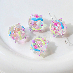 Perles en acrylique transparente, perles peintes à la main, cahoteuse, facette, cube, 18x17mm