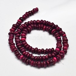 Cuentas de rondelle de coco natural, rojo violeta medio, 4~8x2~6mm, agujero: 1 mm, aproximamente 108 pcs / cadena, 15 pulgada