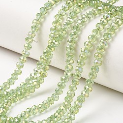 Electroplate Transparent Glass Beads Strands, Full Rainbow Plated, Faceted, Rondelle, Pale Green, 6x5mm, Hole: 1mm, about 85~88pcs/strand, 16.1~16.5 inch(41~42cm)