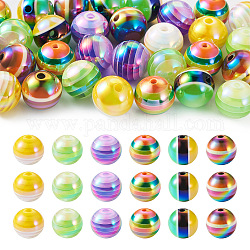 30pcs 5 couleurs perles acryliques opaques, rond avec motif à rayures, couleur mixte, 14.5~16mm, Trou: 2.3~4.4mm, 5 pcs / couleur