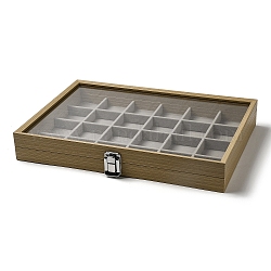 24 деревянная презентационная коробка для ювелирных изделий, стеклянная витрина с бархатом внутри, для серег кольца колье, прямоугольные, деревесиные, 34.8x24.7x5 см