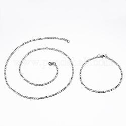 Kits de bijoux en 304 acier inoxydable, chaînes de figaro bracelets et colliers, avec fermoir pince de homard, couleur inoxydable, 21.25 pouce (54 cm), 7-7/8 pouce (200 mm)