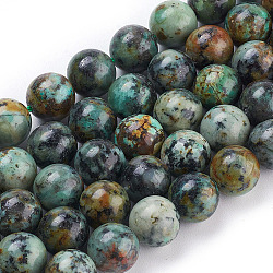 Natural African Turquoise(Jasper) Beads Strands, Round, 10mm, Hole: 1mm, about 39pcs/strand, 15.5 inch