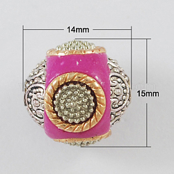 Handmade Indonesia Beads, with Alloy Cores, Round, Deep Pink, 15x14mm, Hole: 2mm