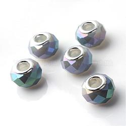 European Beads vetro elettrolitico, perline con foro grande, con nuclei in ottone, colore argento placcato, giada imitato, rondelle sfaccettato, lilla, 14x9.5mm, Foro: 5 mm